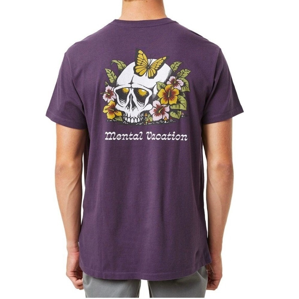 Katin Somber Short Sleeve T-Shirt Purple Organic Cotton Skull Butterfly Sz SM
